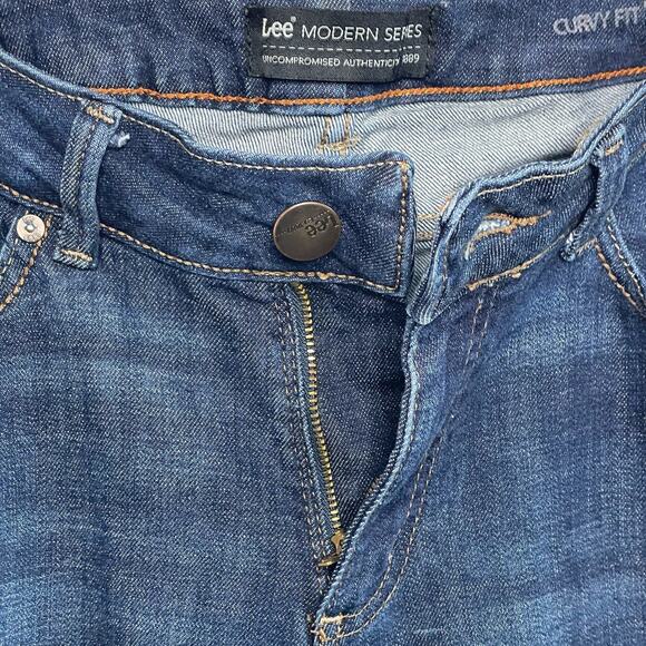 Lee Medium Wash Curvy Fit Mid Rise Bootcut Denim Jeans Stretch Blue Women's Sz 8 - Picture 6 of 13